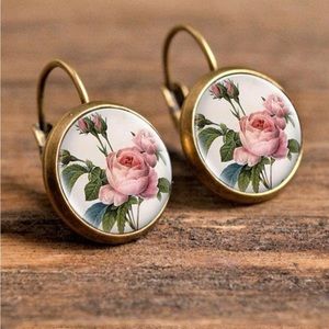 Flower Print Round Design Earrings